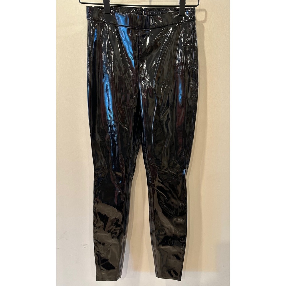 Alice + Olivia Maddox NWT Black Faux Patent Leather Pant Legging Sz 2